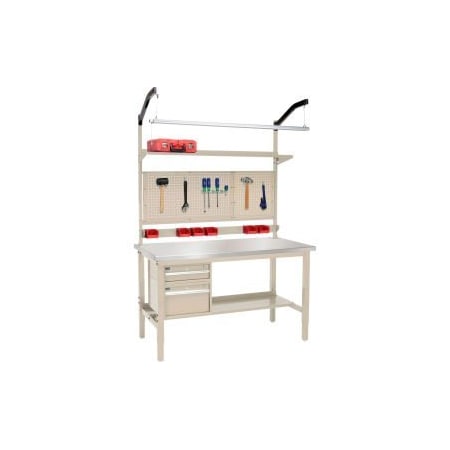 Global Equipment 60x30 Production Workbench - Stainless Steel Square Edge Complete Bench Tan 319319TN